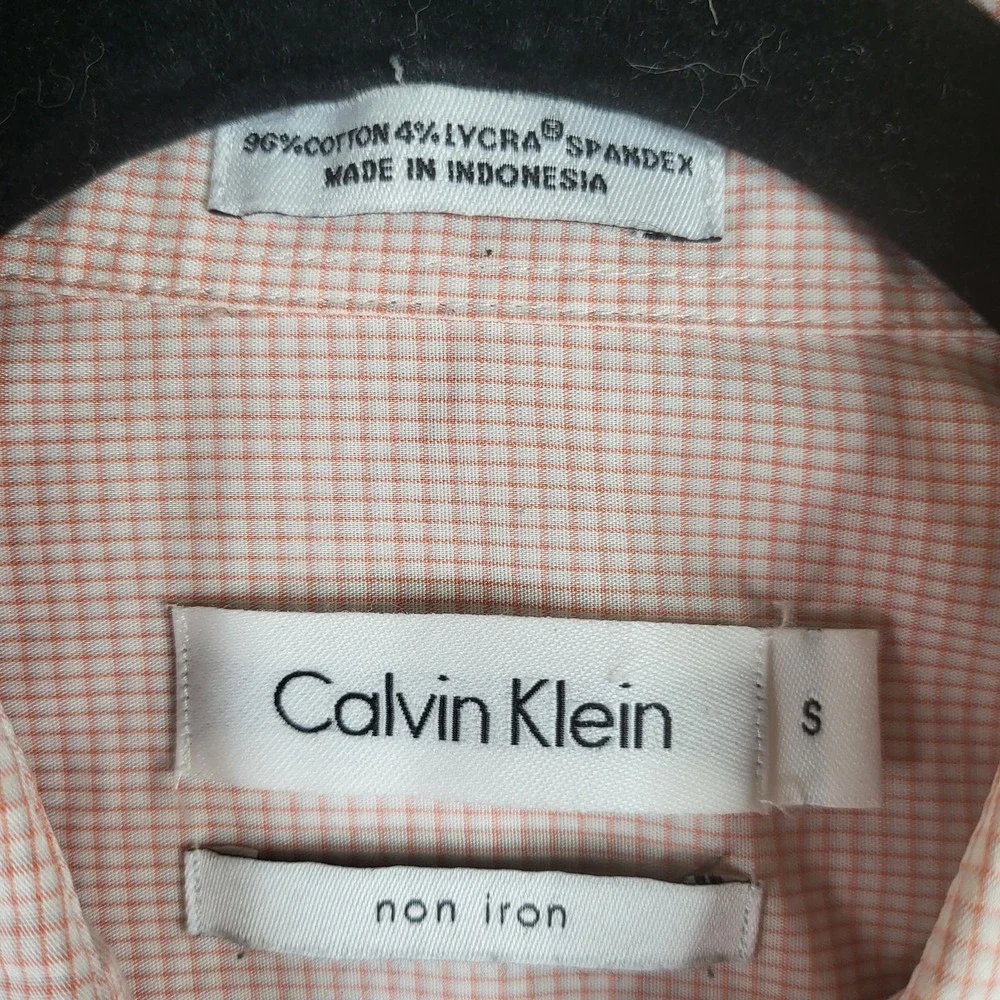 Calvin Klein‎ Shirt Mens Small Micro Check Button Down Non Iron Stretch Casual